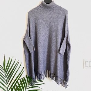 NWOT Gray Turtleneck & Fringe Sweater